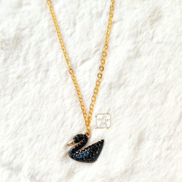 Diamond studded Black swan anti tarnish necklace