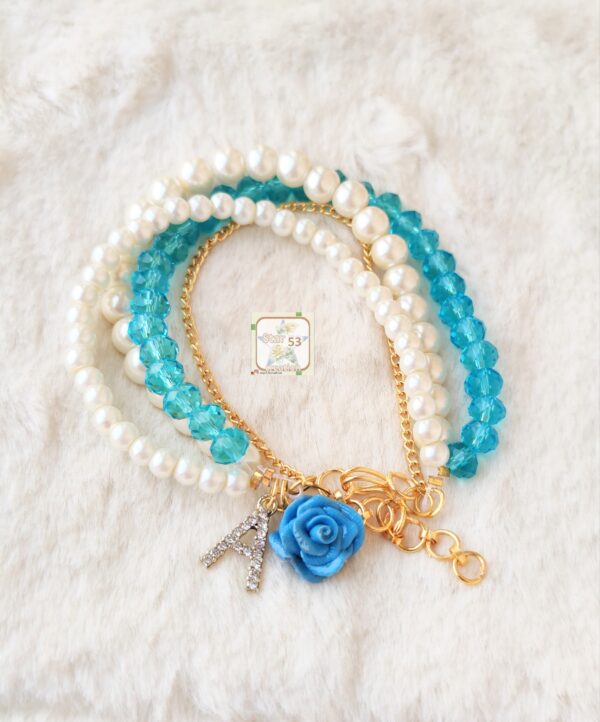 ocean breeze bracelet, rose and initial charm, 6.5 inches plus extra rings for adjustment - Image 4