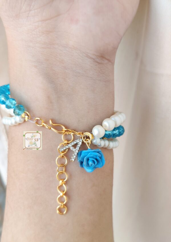 ocean breeze bracelet, rose and initial charm, 6.5 inches plus extra rings for adjustment - Image 3