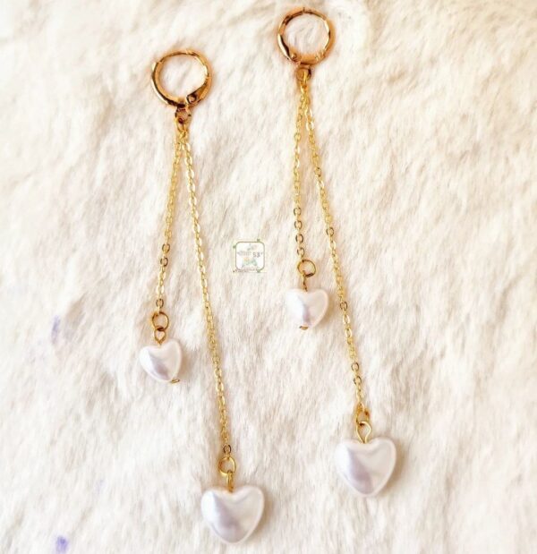 pearl hearts long earrings, anti tarnish