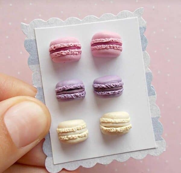 set of 3 macaron stud earrings, polymer clay