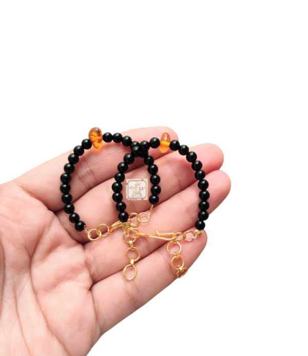 Original aqeeq nazariyas with European Baltic Amber as centrepiece, toddler standard size