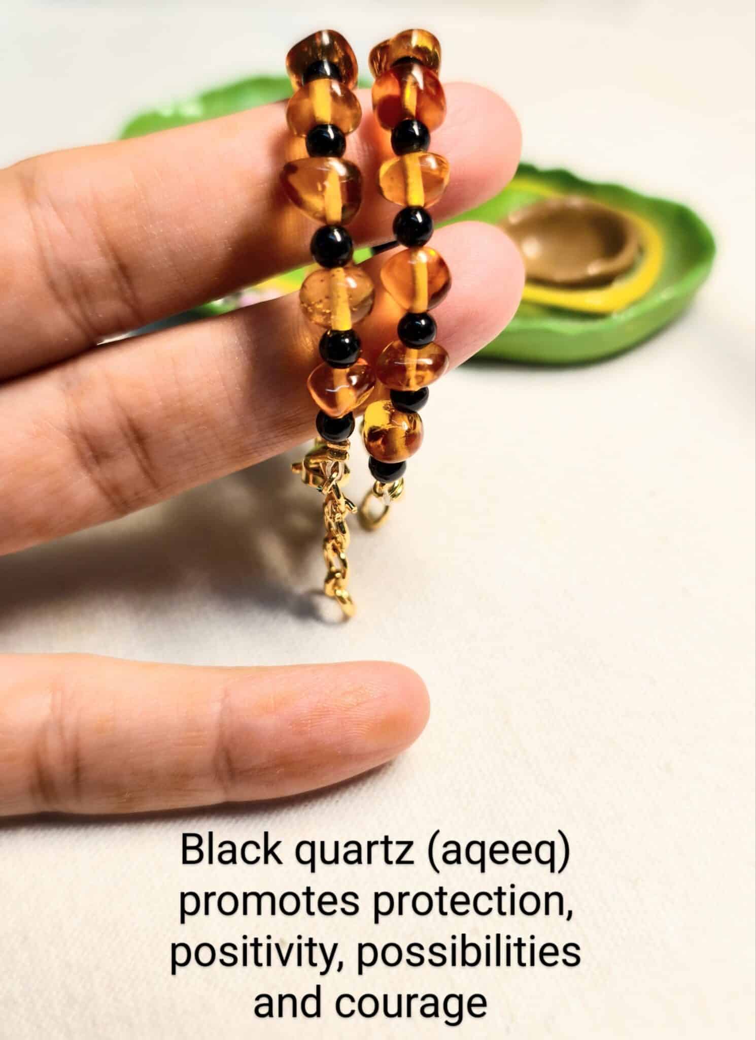 Baby nazariyas (set of 2)
Original European Baltic Amber (keroba) + Black quartz (aqeeq) - Image 2