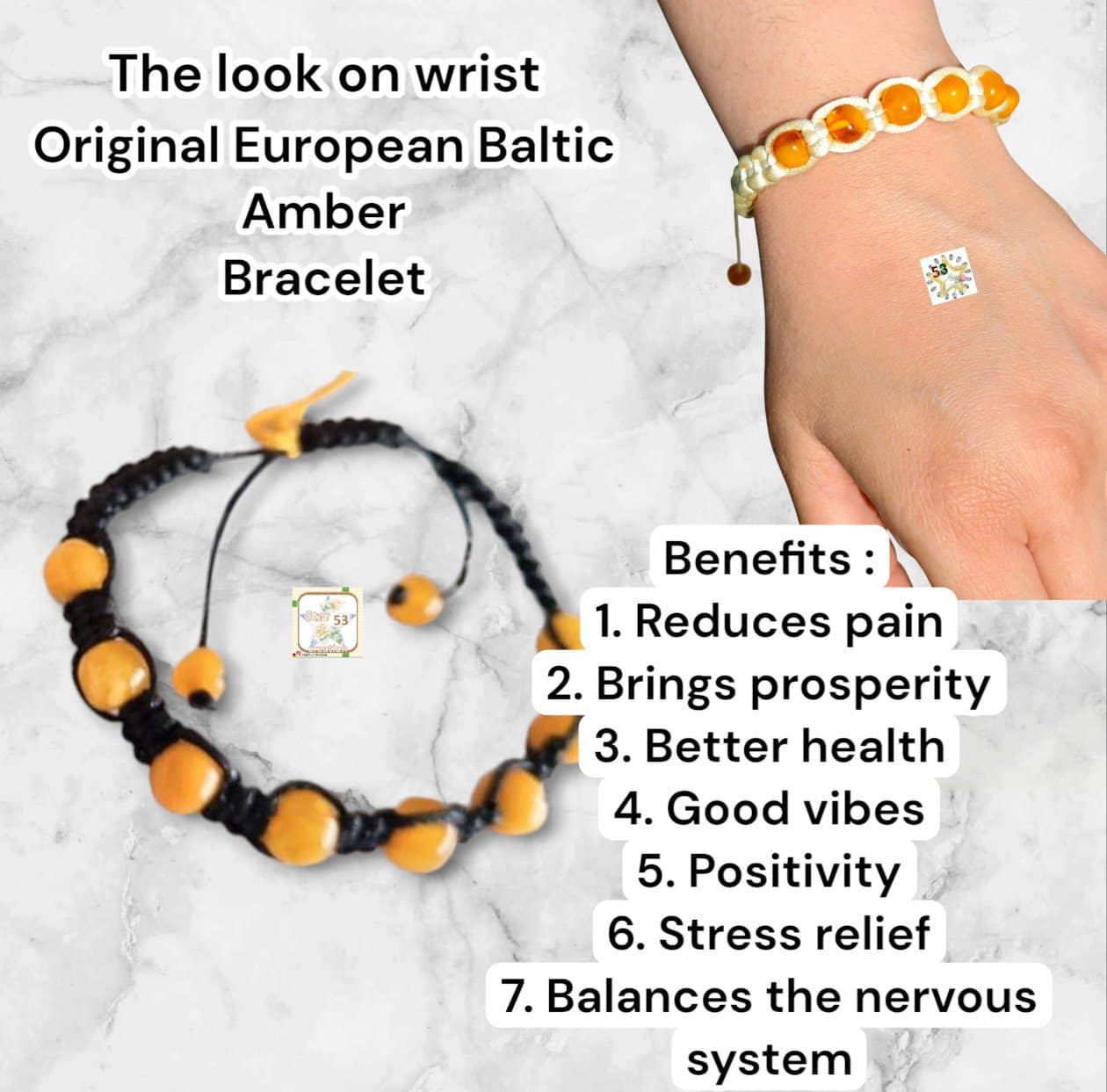 woven keroba bracelet, Original European baltic amber, black thread, rich butter gold keroba - Image 2