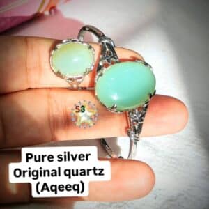 Aquamarine, pure silver set, openable, fits 2.4-2.6